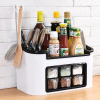刀架厨房置物架调味料调味瓶收纳架用品家用大全调味盒筷子收纳盒|大号(送挂钩架)白色