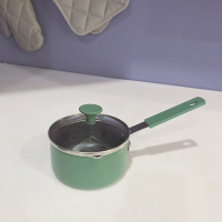 莫兰迪12cm麦饭石不粘小奶锅 马卡龙糖水锅 儿童锅 辅食锅 煎蛋锅|森林绿+深灰带盖12cm奶锅
