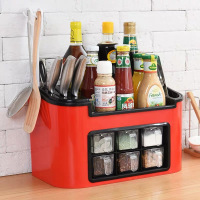 刀架厨房置物架调味料调味瓶收纳架用品家用大全调味盒筷子收纳盒|大号(送挂钩架)红色