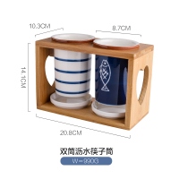 日式筷子勺子置物架沥水架筷子篓陶瓷筷子筒家用厨房筷子笼|双筒沥水筷子筒