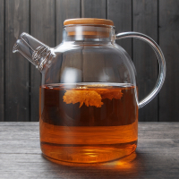 加厚耐热花草茶壶透明温泡茶壶大容量过滤冷水壶玻璃壶茶具套装|清新木盖壶1.6L