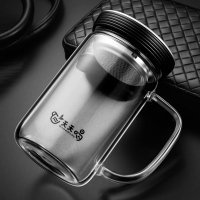 玻璃杯带盖便携带把手柄办公水杯男女创意家用可爱花茶杯子