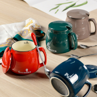 日式陶瓷马克杯带盖子勺早餐杯子情侣款潮流大容量办公室咖啡水杯