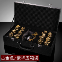 十二生肖白酒杯分酒器套装家用中式玻璃酒具12只小酒杯子弹一口杯|古金色十二生肖杯+分酒器[皮箱装]