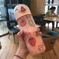 带吸管水杯子创意个性潮流玻璃杯便携可爱少女简约清新森系颜值