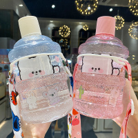 夏天颜值水杯女韩国清新可爱斜挎杯子创意个性潮流大容量塑料杯