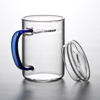 耐热绿茶杯过滤茶杯玻璃杯家用水杯子带把泡茶杯月牙杯玻璃茶杯|蓝把新月杯350ml