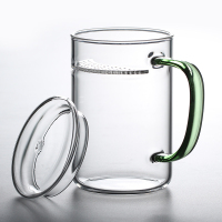 耐热绿茶杯过滤茶杯玻璃杯家用水杯子带把泡茶杯月牙杯玻璃茶杯|绿色新月杯470ml[8*12.5cm]