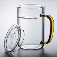 耐热绿茶杯过滤茶杯玻璃杯家用水杯子带把泡茶杯月牙杯玻璃茶杯|金色把新月杯470ml【8*12.5cm】