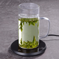 台湾玻璃月牙杯加厚办公室茶杯带把大容量过滤泡茶绿茶专用茶具|350毫升月牙杯+黑色保温底座