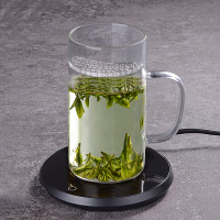 台湾玻璃月牙杯加厚办公室茶杯带把大容量过滤泡茶绿茶专用茶具|415毫升月牙杯(底部加厚)+黑色保温底座