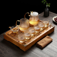 耐热锤纹玻璃茶具套装家用红茶煮茶壶茶器功夫茶盘茶杯客厅|富贵壶茶具10头(中号壶)+小兰盘