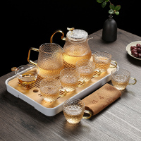 耐热锤纹玻璃茶具套装家用红茶煮茶壶茶器功夫茶盘茶杯客厅|富贵壶茶具10头(大号壶)+听风盘