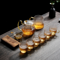耐热锤纹玻璃茶具套装家用红茶煮茶壶茶器功夫茶盘茶杯客厅|龙鳞壶茶具10头