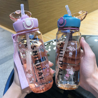 夏季塑料杯子女可爱少女水杯简约ins清新森系吸管杯大人便携防摔