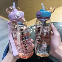 夏季塑料杯子女可爱少女水杯简约ins清新森系吸管杯大人便携防摔