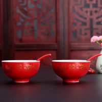 热卖龙凤双喜结婚茶具套装婚庆中国红色三才盖碗敬茶喜杯结婚对杯|I2龙凤双喜对碗