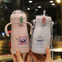 卡通316不锈钢手柄背带两用吸管杯儿童宝宝学饮杯可爱防漏 保温壶