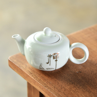 紫砂西施壶茶壶开片可养单壶家用过滤杯陶瓷泡茶杯套装茶具配件|翡翠绿禅字金色-(单壶)