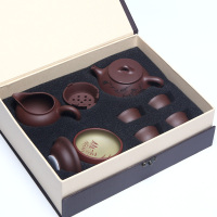 宜兴纯手工球孔紫砂壶功夫茶具套装家用小茶壶全手工刻字景舟石瓢|紫泥荷趣套装