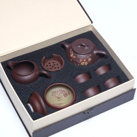 宜兴纯手工球孔紫砂壶功夫茶具套装家用小茶壶全手工刻字景舟石瓢|喜梅套装