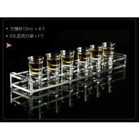 酒吧玻璃子弹杯分酒器一口shot杯ktv洋酒纯饮酒具烈酒白酒杯套装|15ml杯*6+6孔亚克力底座