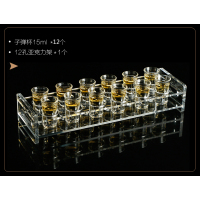 酒吧玻璃子弹杯分酒器一口shot杯ktv洋酒纯饮酒具烈酒白酒杯套装|15ml杯*12+12孔亚克力底座
