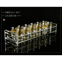 酒吧玻璃子弹杯分酒器一口shot杯ktv洋酒纯饮酒具烈酒白酒杯套装|30ml杯*12+12孔亚克力底座