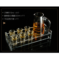 酒吧玻璃子弹杯分酒器一口shot杯ktv洋酒纯饮酒具烈酒白酒杯套装|15ml杯*6+300ml分酒器+7孔亚克力座