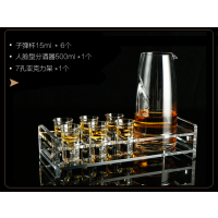 酒吧玻璃子弹杯分酒器一口shot杯ktv洋酒纯饮酒具烈酒白酒杯套装|15ml杯*6+500ml人脸壶+7孔亚克力座