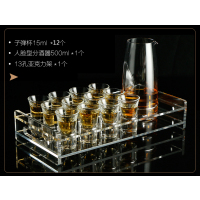 酒吧玻璃子弹杯分酒器一口shot杯ktv洋酒纯饮酒具烈酒白酒杯套装|15ml杯*12+500ml人脸壶+13孔亚克力座
