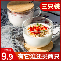 透明金边玻璃杯子家用ins水杯女牛奶早餐杯带盖勺燕麦咖啡杯带把