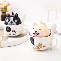 ins网红陶瓷杯子狗猫猪可爱少女大容量马克杯情侣陶瓷带盖勺