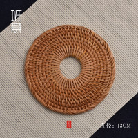 手工编织越南藤编杯垫茶具藤木养壶垫 越南老藤编杯垫|卷边同心圆藤垫(13CM)
