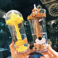 网红小黄鸭吸管水杯手动搅拌杯创意卡通可爱塑料杯子便携夏天