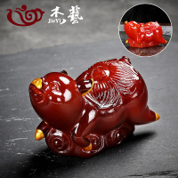 变色茶宠摆件精品创意貔貅喷水金蟾茶宠物功夫茶具茶道玩配件可养|变色茶宠猪柿如意[红]