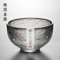 日式描金玻璃小茶杯耐热迷你锤纹主人杯品茗单杯茶盏功夫茶碗茶具|[2只]金星杯90ML今日