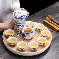 懒人茶具懒人冲茶器套装家用简约功夫茶杯半全自动青花陶瓷泡茶壶|密胺竹纹干泡盘(圆)+飞花玲珑自动140