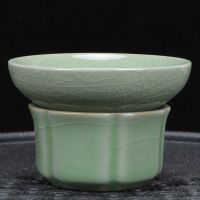 茶漏茶滤创意陶瓷过滤网茶叶茶隔过滤器功夫茶具配件白瓷泡茶漏斗|可接水哥窑茶漏(送5份网布)