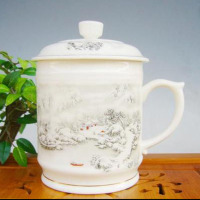 景德镇陶瓷器茶杯水杯骨质瓷大容量茶杯带盖大号霸王杯1000ml杯子