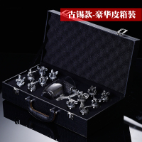 十二生肖白酒杯分酒器套装家用中式玻璃酒具12只小酒杯子弹一口杯|古锡色十二生肖杯+分酒壶(豪华皮箱装)