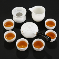 新款德化白瓷功夫茶具套装简约办公室陶瓷整套泡茶壶茶杯套组|侧把壶套装9头(可换杯型)