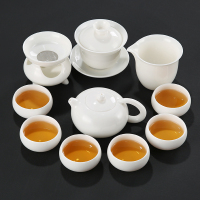 新款德化白瓷功夫茶具套装简约办公室陶瓷整套泡茶壶茶杯套组|西施壶盖碗套装10头