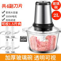 绞肉机家用电动不锈钢小型打肉馅蒜蓉搅拌饺碎菜器料理多功能神器|2升强动力厚玻璃款+[共4套刀头]