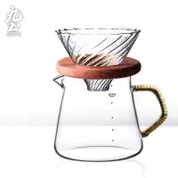 手冲玻璃分享壶实木架咖啡滤杯手冲壶加厚过滤咖啡壶滤杯匀杯|木圈+竹藤壶+滤杯