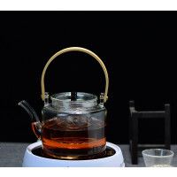 玻璃煮茶壶提梁壶蒸汽煮茶器烧泡茶壶电热煮茶烧水壶锤纹竹把家用|1000毫升光面煮茶壶配煮茶胆