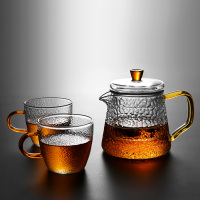 锤纹耐热玻璃泡茶壶单壶过滤耐温小花茶壶煮茶器红茶具套装家用|300ML壶[今送2锤纹把杯]主图款