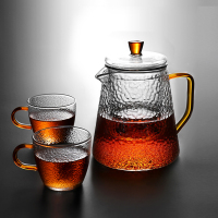 锤纹耐热玻璃泡茶壶单壶过滤耐温小花茶壶煮茶器红茶具套装家用|600ML壶+送2只把杯