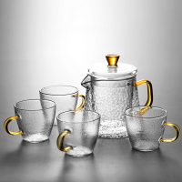 锤纹耐热玻璃泡茶壶单壶过滤耐温小花茶壶煮茶器红茶具套装家用|450ML壶+送4只把杯