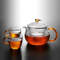 锤纹耐热玻璃泡茶壶单壶过滤耐温小花茶壶煮茶器红茶具套装家用|鹰嘴壶550ML+2只把杯